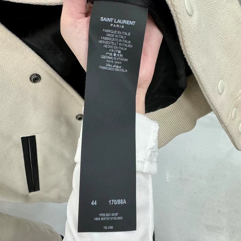 Saint Laurent White Logo Baseball Jacket