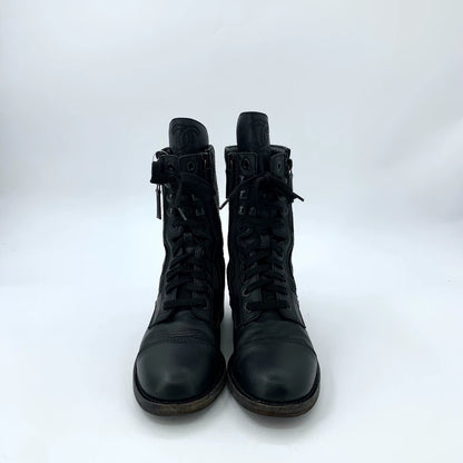 Chanel Black Quilted Lace-Up Ankle Boots