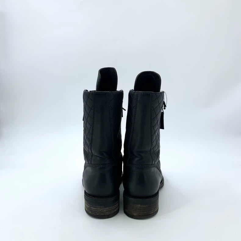 Chanel Black Quilted Lace-Up Ankle Boots