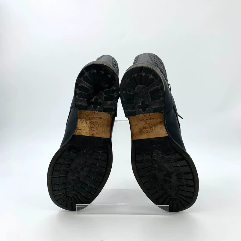 Chanel Black Quilted Lace-Up Ankle Boots