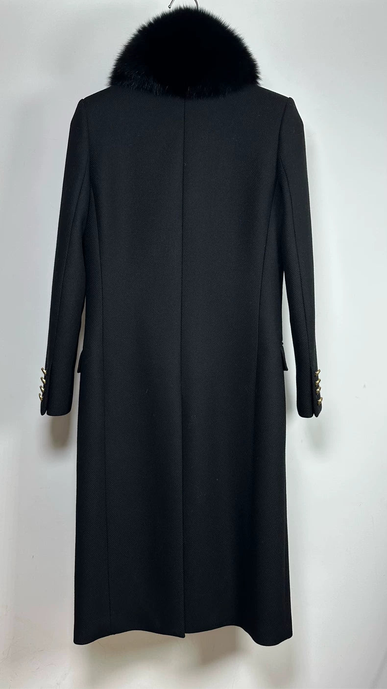 Saint Laurent Double-Breasted Coat with Fur Collar