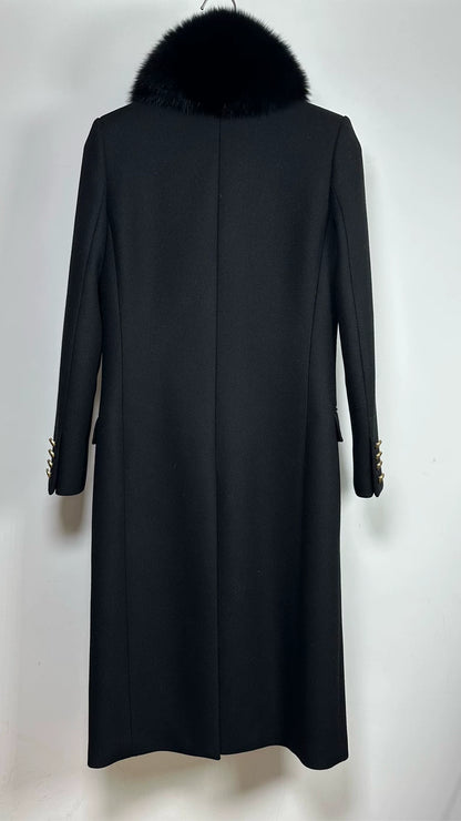 Saint Laurent Double-Breasted Coat with Fur Collar