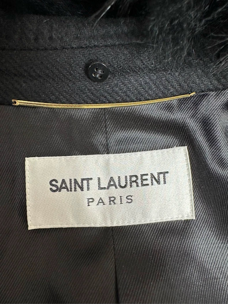 Saint Laurent Double-Breasted Coat with Fur Collar