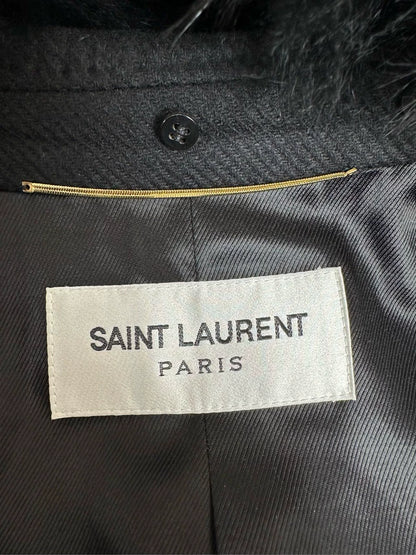 Saint Laurent Double-Breasted Coat with Fur Collar