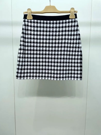 miumiu Black and White Checkered Skirt