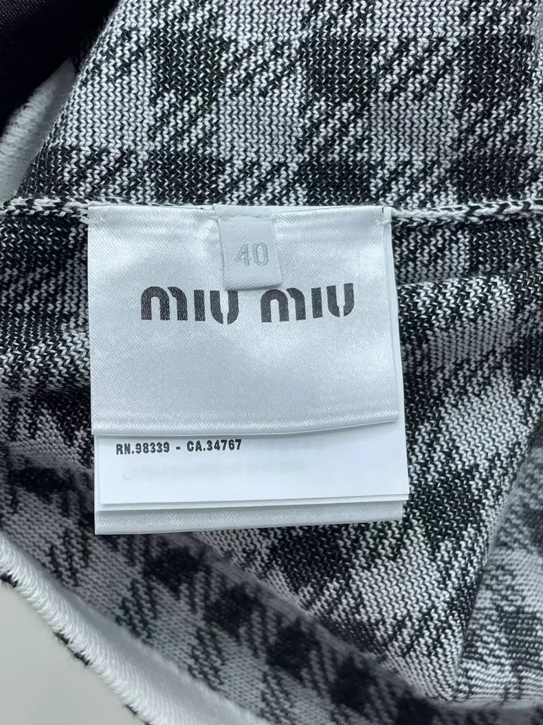 miumiu Black and White Checkered Skirt