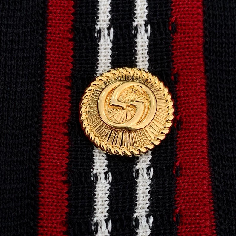 Gucci Black Striped Silk Knit Cardigan