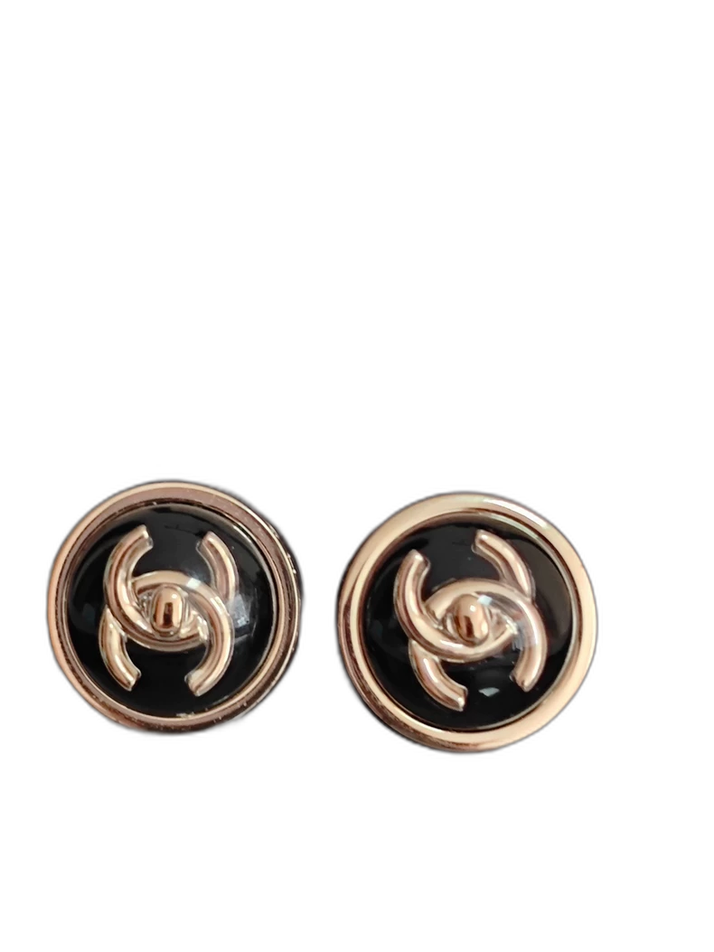 Chanel Round Logo Earrings in Black