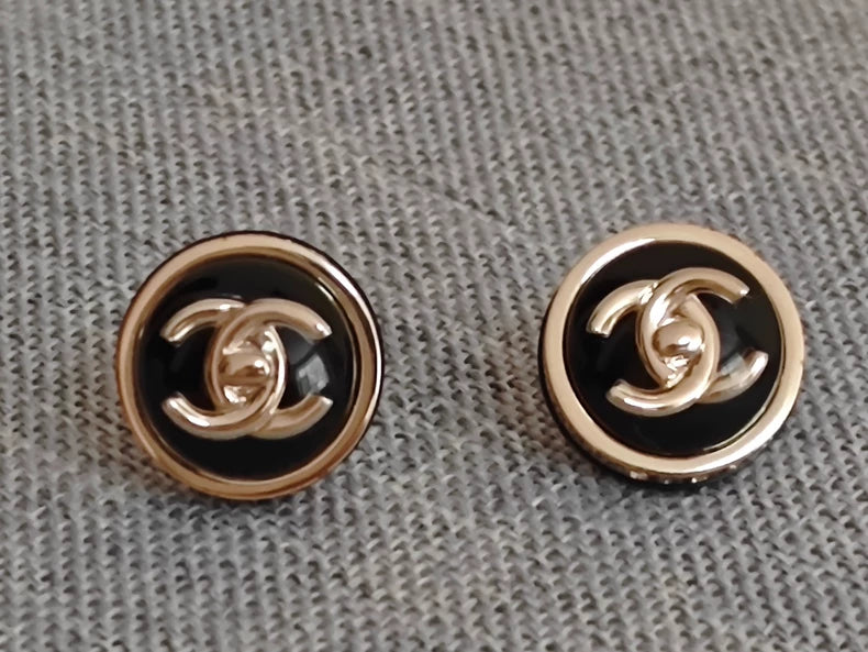 Chanel Round Logo Earrings in Black