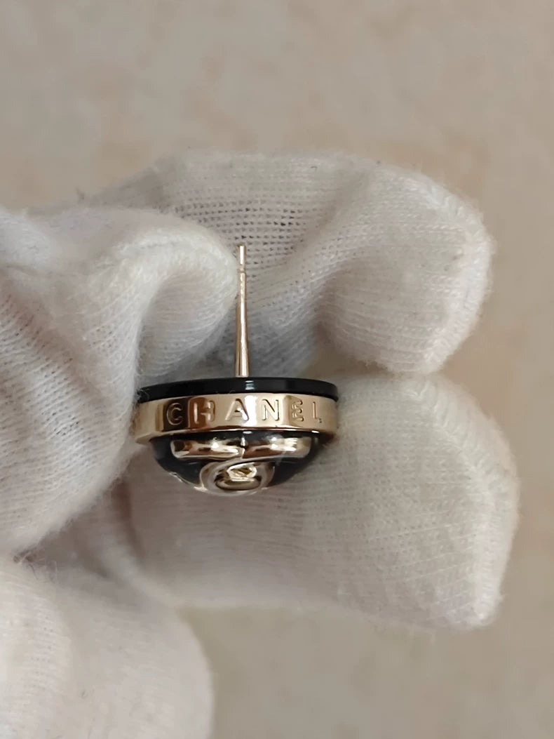 Chanel Round Logo Earrings in Black