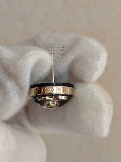 Chanel Round Logo Earrings in Black