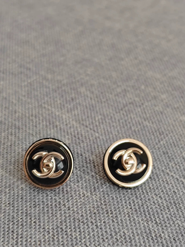 Chanel Round Logo Earrings in Black