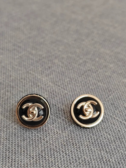 Chanel Round Logo Earrings in Black