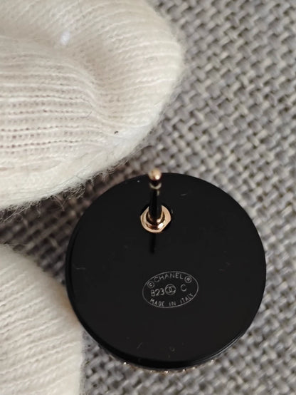Chanel Round Logo Earrings in Black