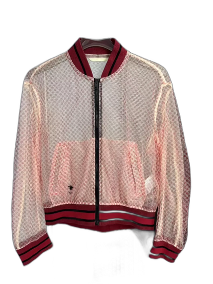 Red Embroidered Mesh Bomber Jacket