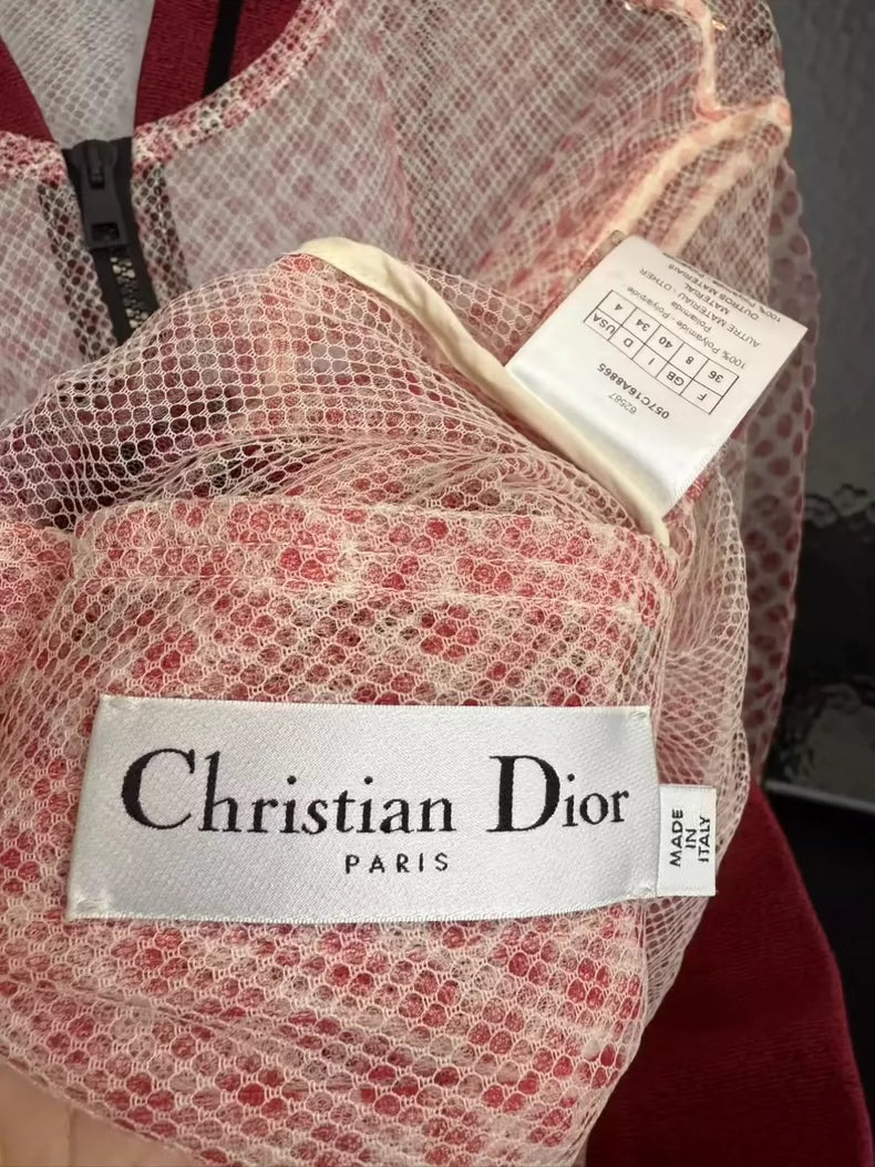 Red Embroidered Mesh Bomber Jacket