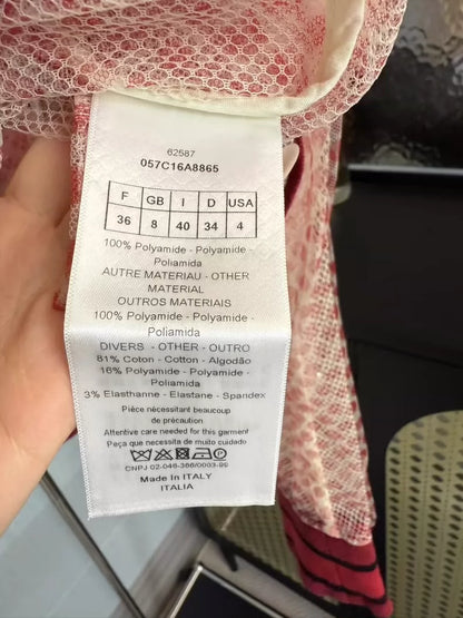 Red Embroidered Mesh Bomber Jacket