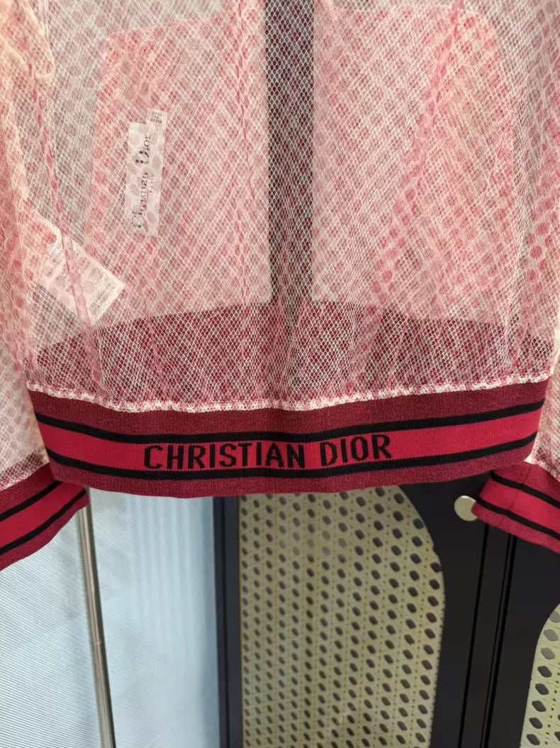 Red Embroidered Mesh Bomber Jacket
