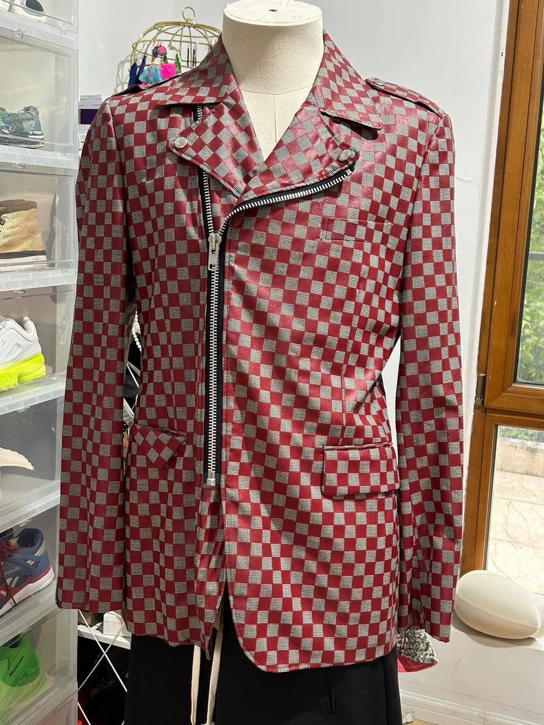 Comme des Garcons Red Plaid Leather Jacket
