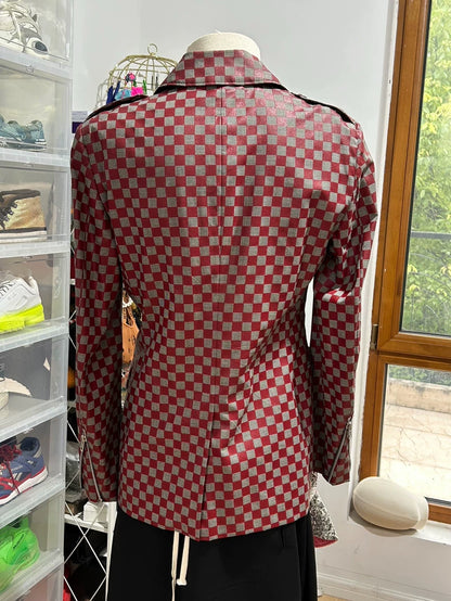 Comme des Garcons Red Plaid Leather Jacket