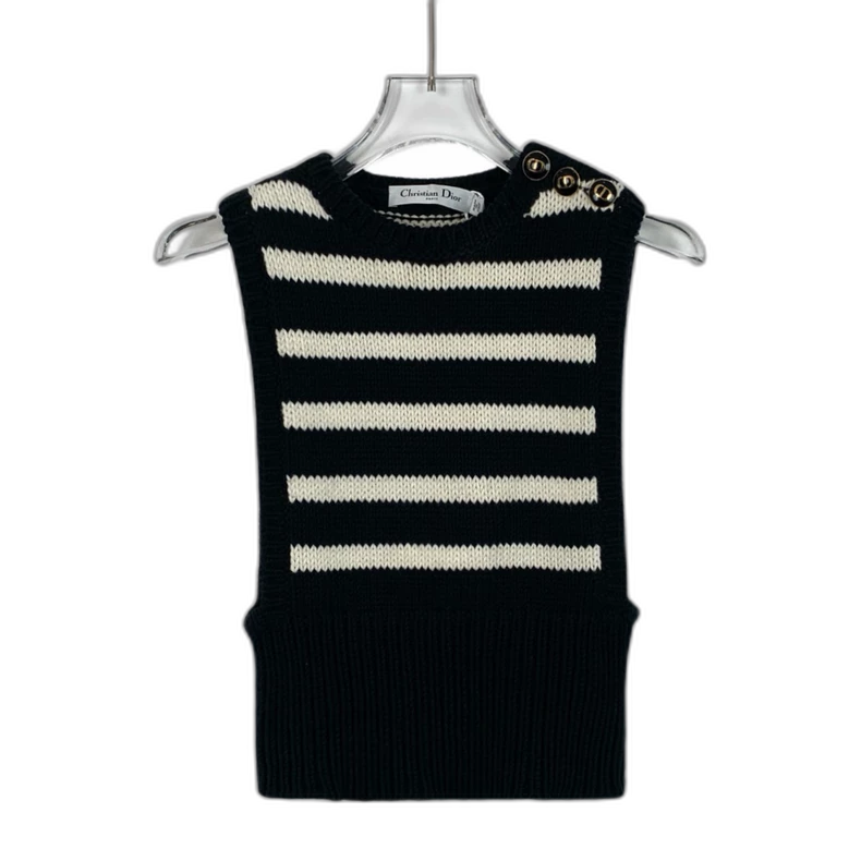 Christian Dior Black Stripe Sleeveless Knit Vest