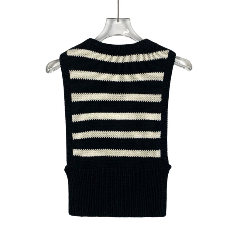 Christian Dior Black Stripe Sleeveless Knit Vest