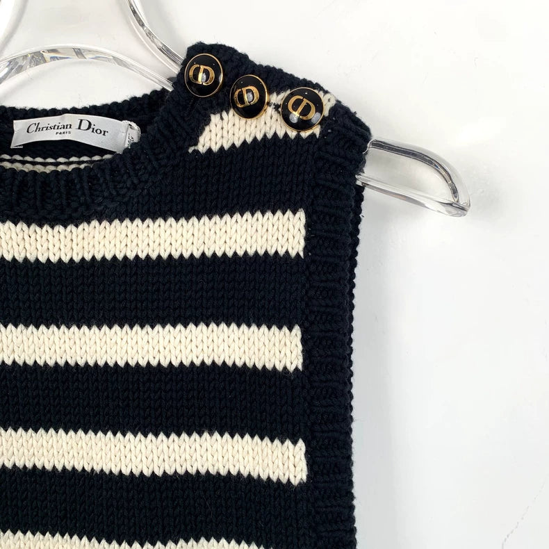 Christian Dior Black Stripe Sleeveless Knit Vest