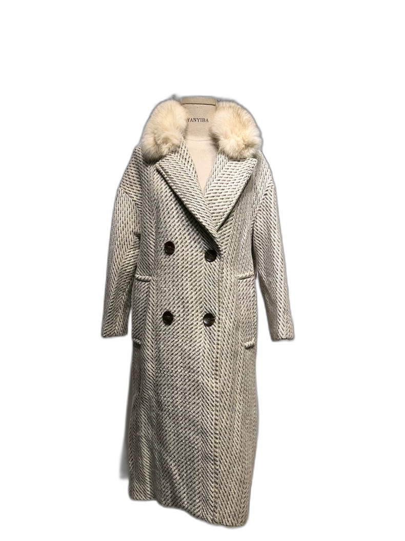 Vintage Prada Long Wool Coat with Fur Collar
