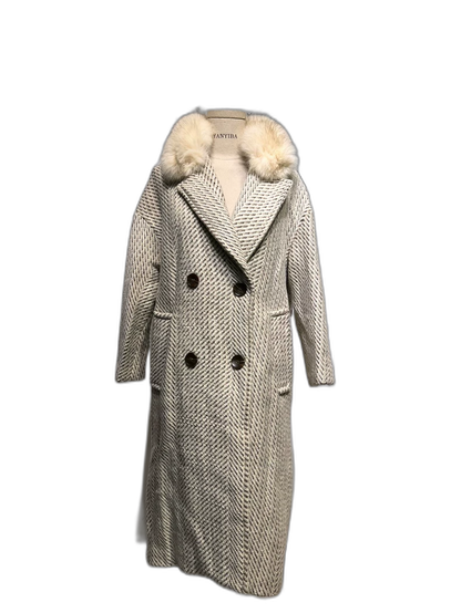 Vintage Prada Long Wool Coat with Fur Collar