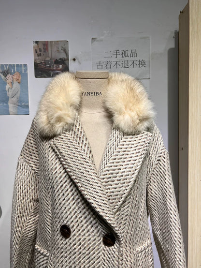 Vintage Prada Long Wool Coat with Fur Collar