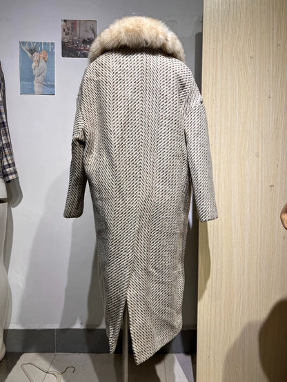 Vintage Prada Long Wool Coat with Fur Collar