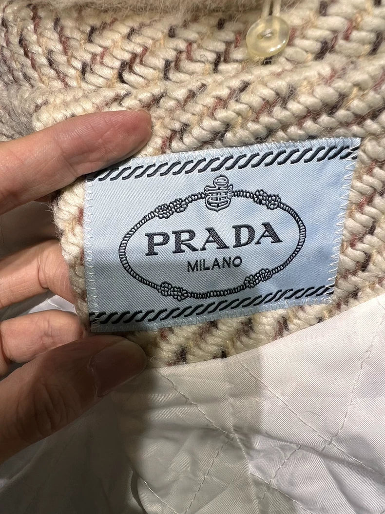 Vintage Prada Long Wool Coat with Fur Collar