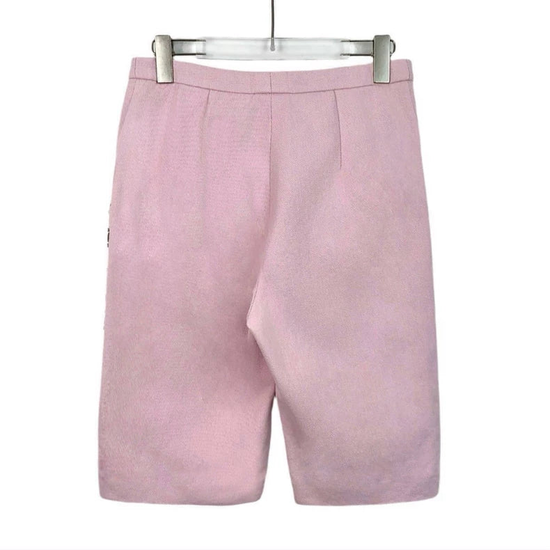 Pink Sequin Cotton Casual Shorts