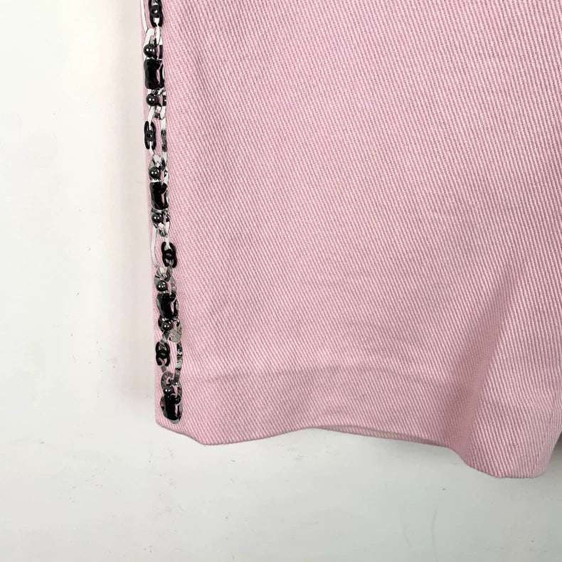 Pink Sequin Cotton Casual Shorts