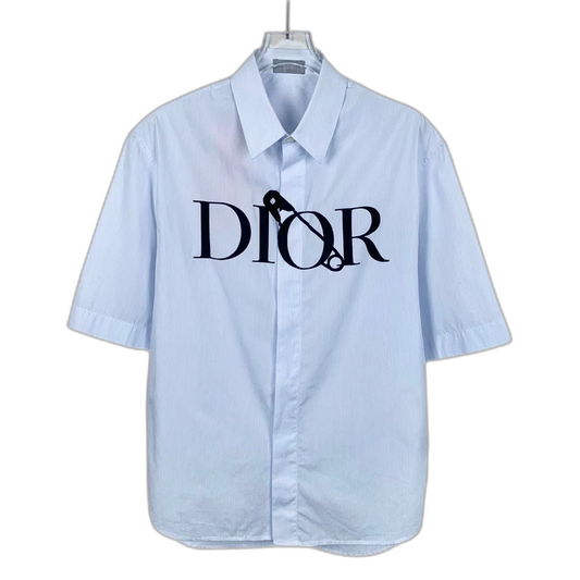 Dior Blue Logo Print Short Sleeve Shirt