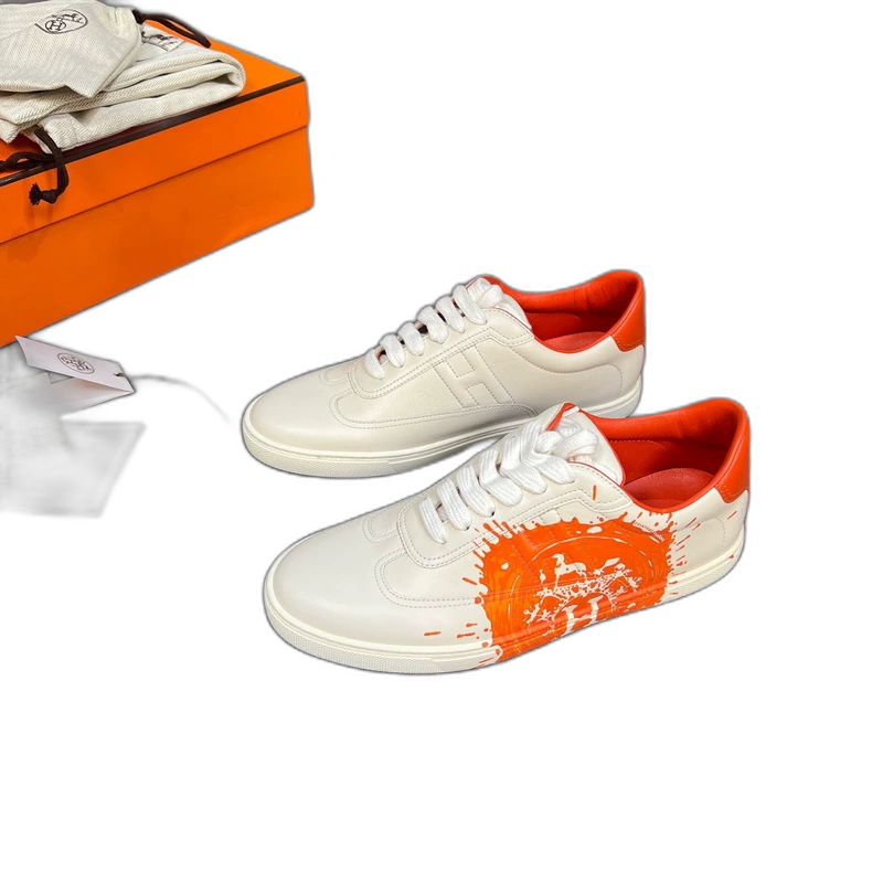 Hermes Quicker White Orange Low Top Sneakers