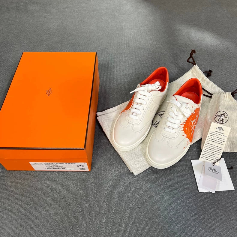 Hermes Quicker White Orange Low Top Sneakers