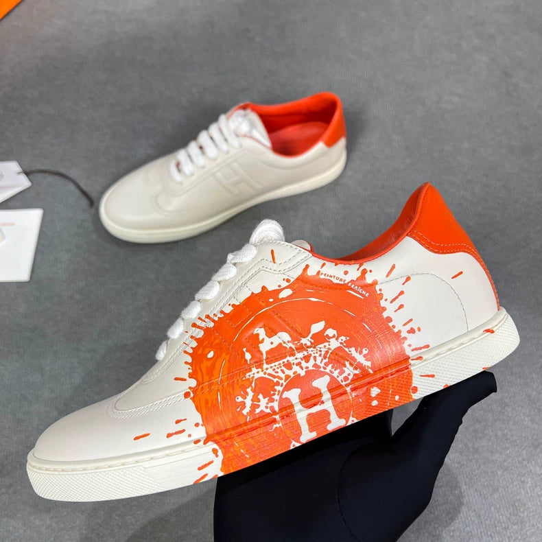 Hermes Quicker White Orange Low Top Sneakers