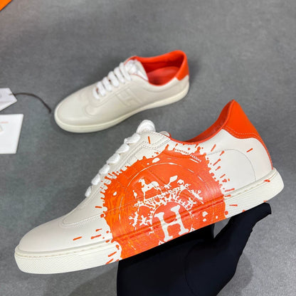 Hermes Quicker White Orange Low Top Sneakers