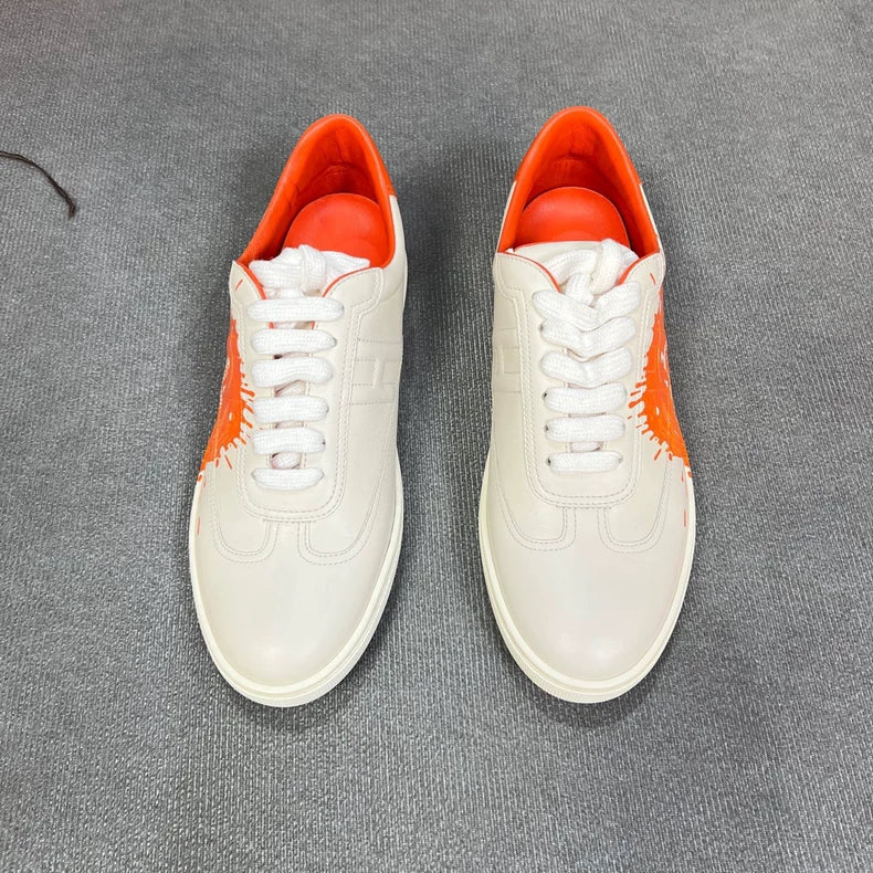 Hermes Quicker White Orange Low Top Sneakers