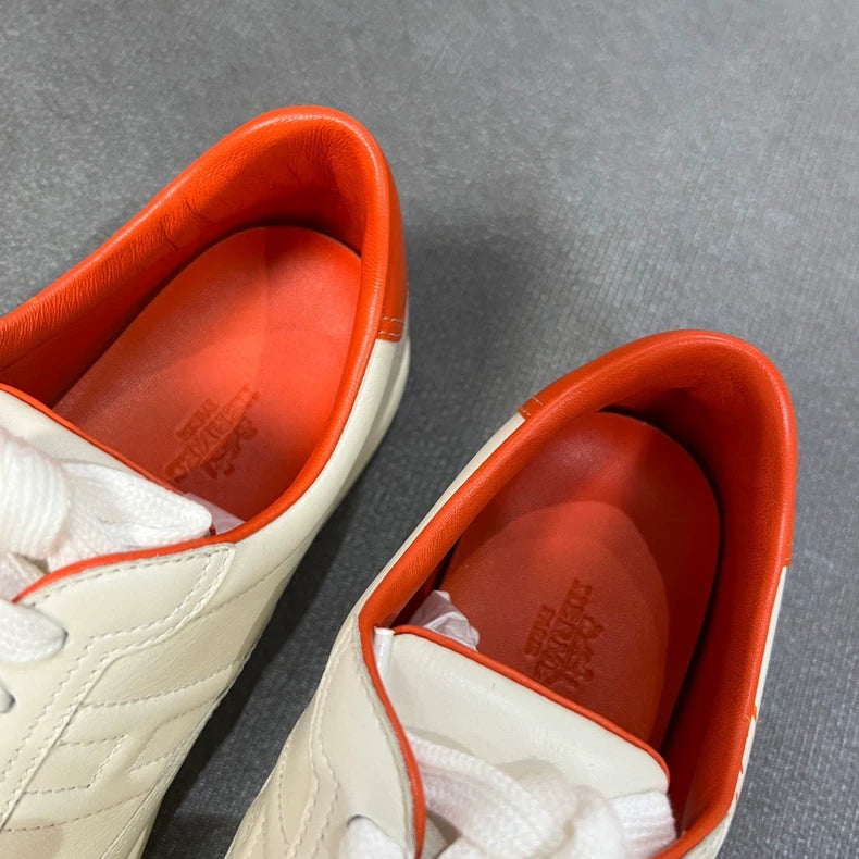 Hermes Quicker White Orange Low Top Sneakers