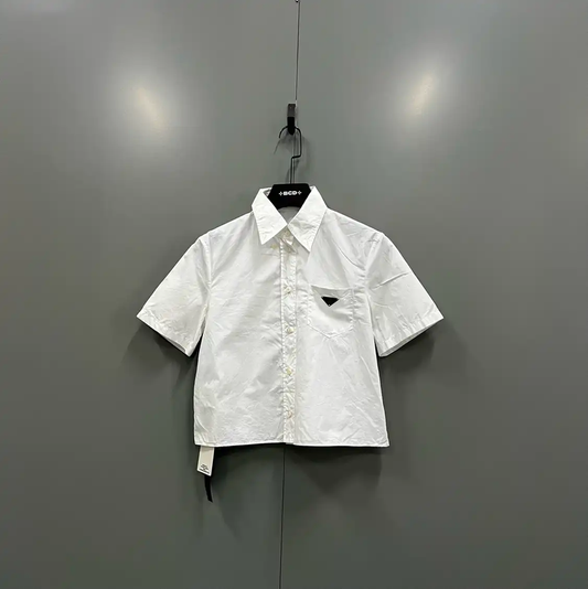 Prada White Cotton Logo Short-Sleeve Shirt
