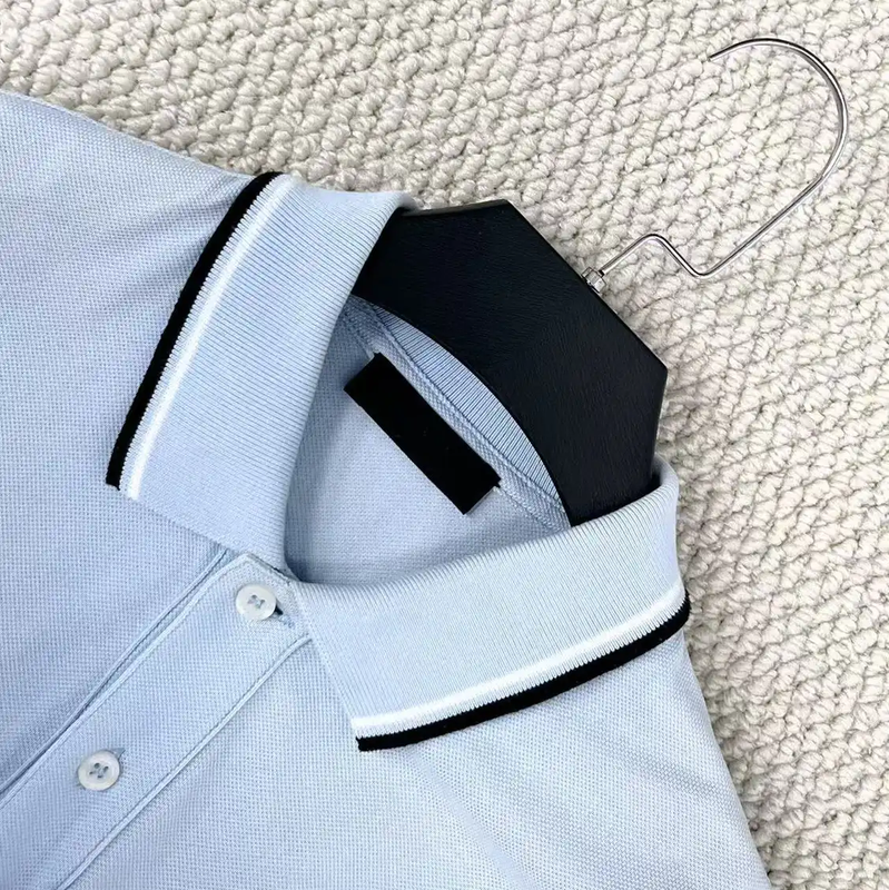 Prada Light Blue Striped Logo Polo Shirt