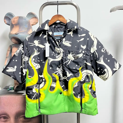 Prada Black Short Sleeve Shirt with Unique Print