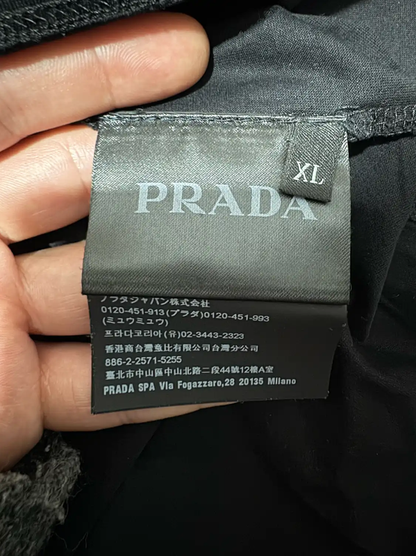 Prada Black Silk Embroidered Logo Men's Polo