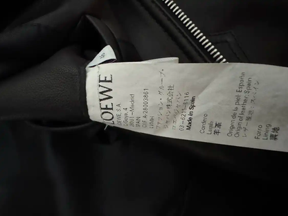 LOEWE Black Leather Embroidered Men's Motorcycle Jacket 0089