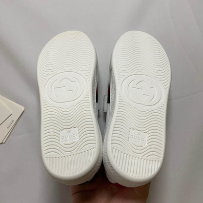 Gucci Kids' Ace Leather Sneakers in White Red Green 0079