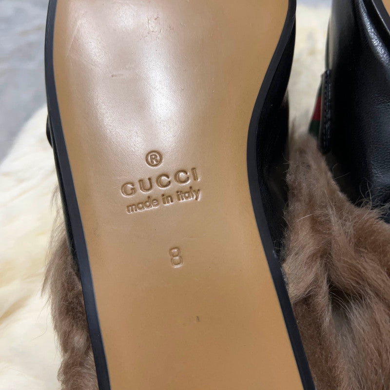 Gucci Princetown Black Fur Slide Slippers for Men 0079