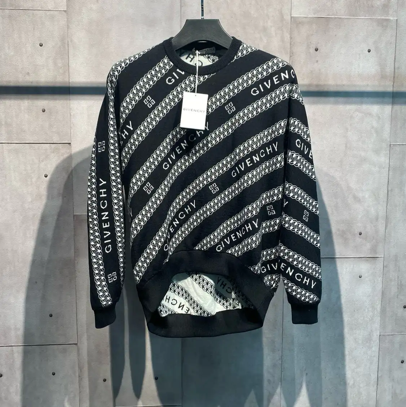 Givenchy Black Wool Printed Long Sleeve Sweater 0089