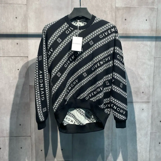 Givenchy Black Wool Printed Long Sleeve Sweater 0089